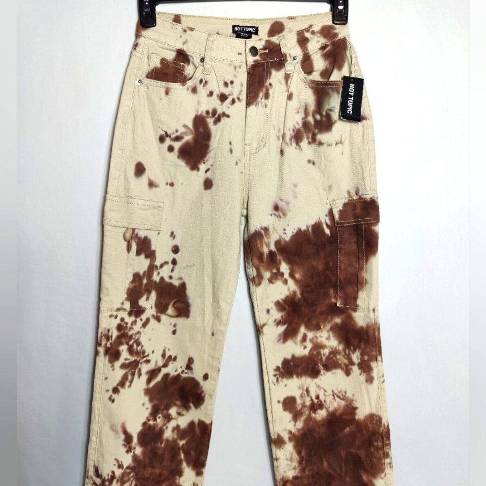NWT Hot Topic Tie Dye Cargo Pants, Brown/Tan, Size 7